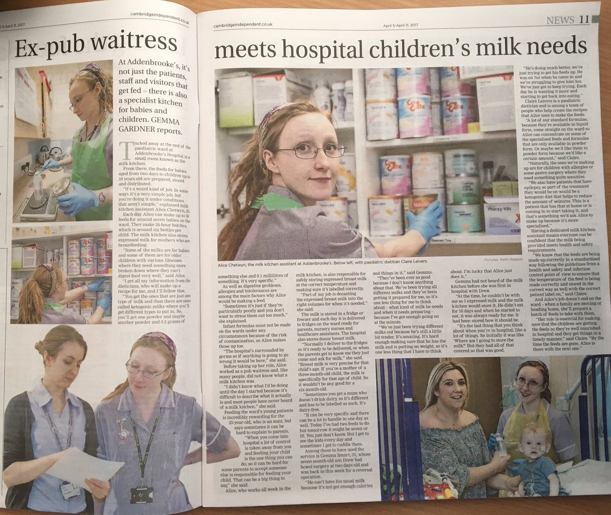 CUH_NHS's tweet photo. Our brilliant milk kitchen assistant, Alice Chetwyn, is this week's unsung hero in @CambridgeIndy. Pick up your copy today! https://t.co/3Vo0Cnnr8e