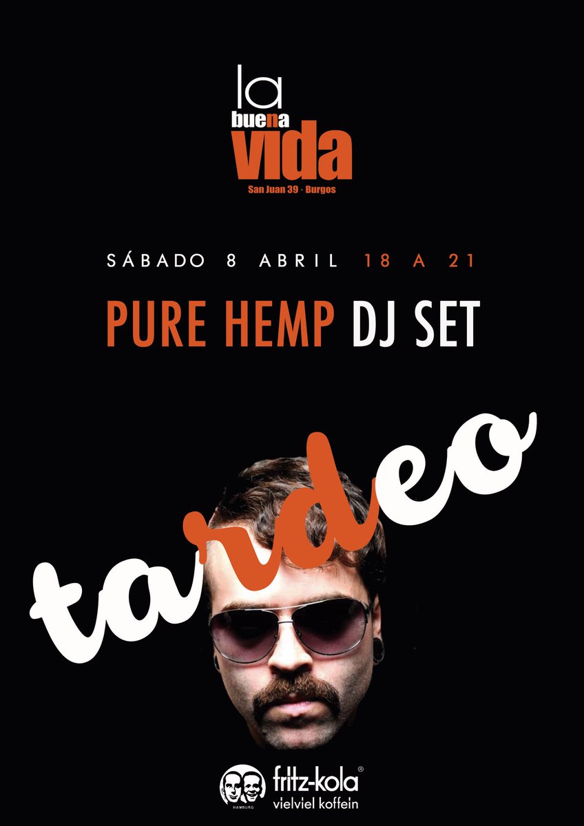 No te pierdas este sábado El Tardeo de la <a href="/buenavidaburgos/">La Buena Vida Burgos</a> de la mano de <a href="/fritzkola_es/">Fritz Kola</a> estará el gran @purehempconcert a los platos.
18h!