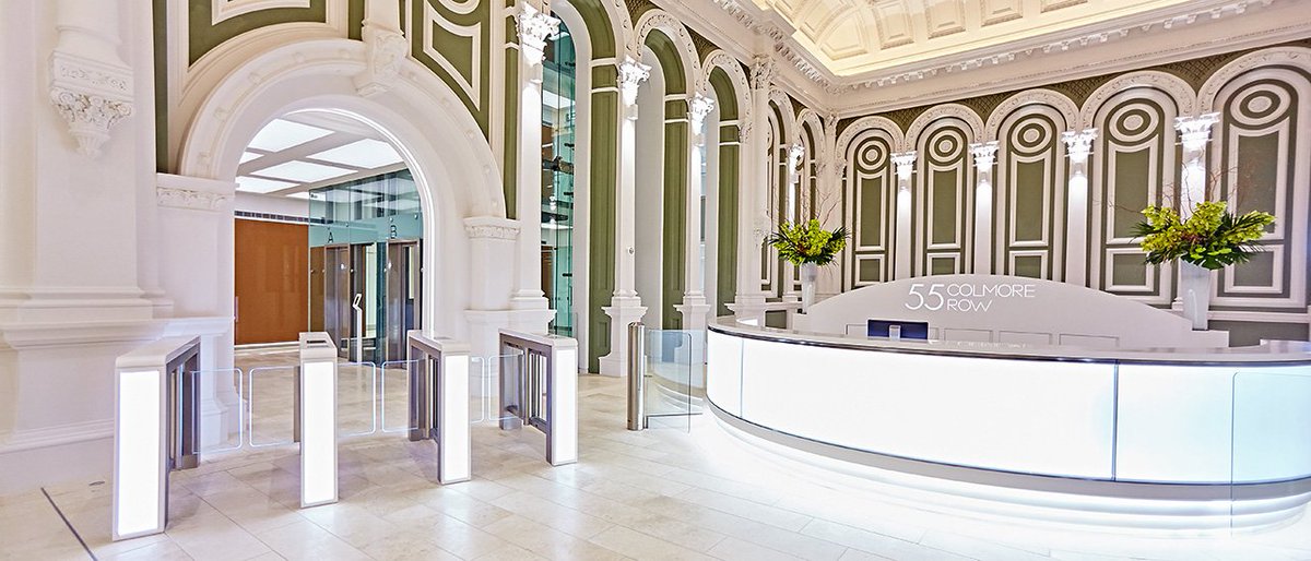 cominfoTrade's tweet photo. Our #turnstiles really suit to any environment! Look at the amazing picture from installation at 55 Colmore Row, #Birmingham.
#architecture https://t.co/Rmhs5KBuZt