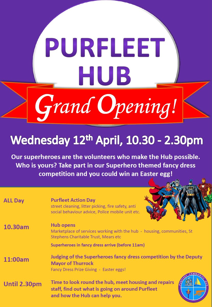 School hols already boring yr kids?  #Purfleet youngsters can put on their best superhero/Disney costumes for a chance to win an Easter Egg!