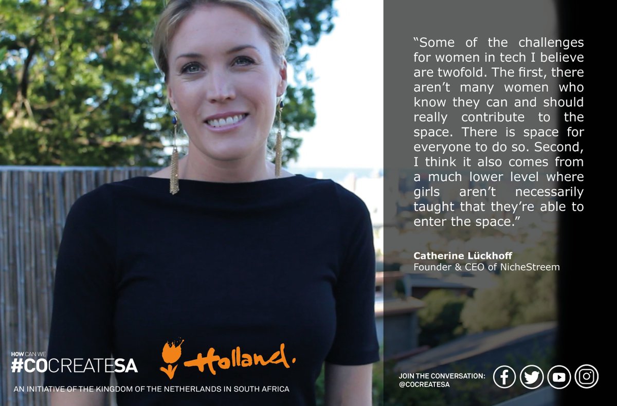<a href="/Cluckhoff/">Catherine Lückhoff</a> CEO of <a href="/NicheStreem/">NicheStreem</a> about challenges in #tech that women still face. Her advise: just enter that space girls! #womenintech