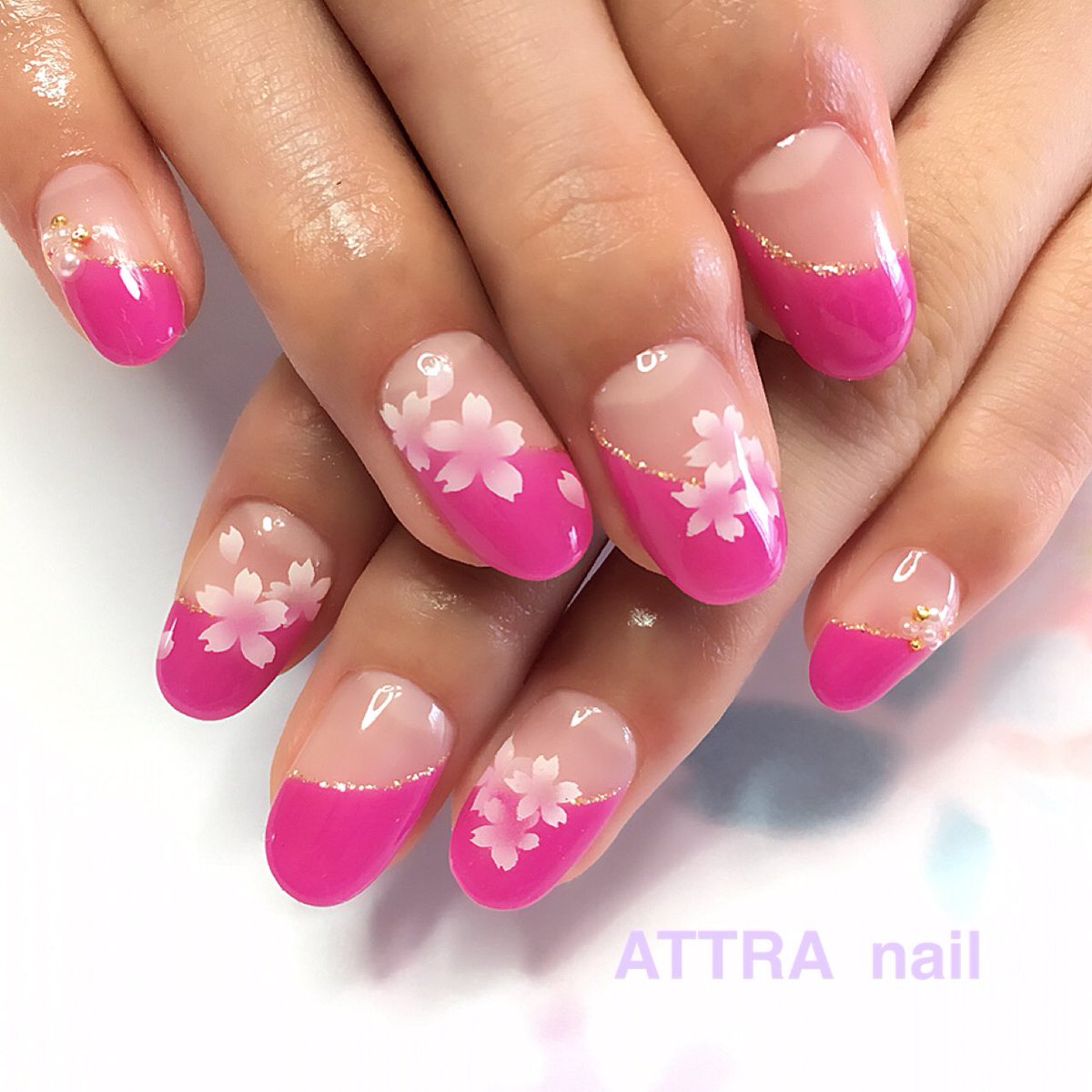 ট ইট র Attra Nail 倉敷ネイルサロン Sakura Attranail アトラネイル 倉敷ネイル 倉敷ネイルサロン エアブラシ 岡山ネイル 岡山ネイルサロン 春ネイル 花柄ネイル ピンクネイル 大人ネイル 桜ネイル フラワーネイル カワイイ ななめフレンチ