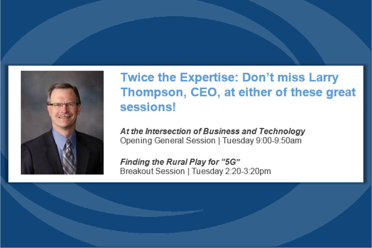 Vantage_Pnt's tweet photo. Headed to @NTCAconnect #IPVision next week? You have two chances to hear from @VPSLT: on #5G for #rural, and on the business of tech. https://t.co/GKQj1d3Ugv