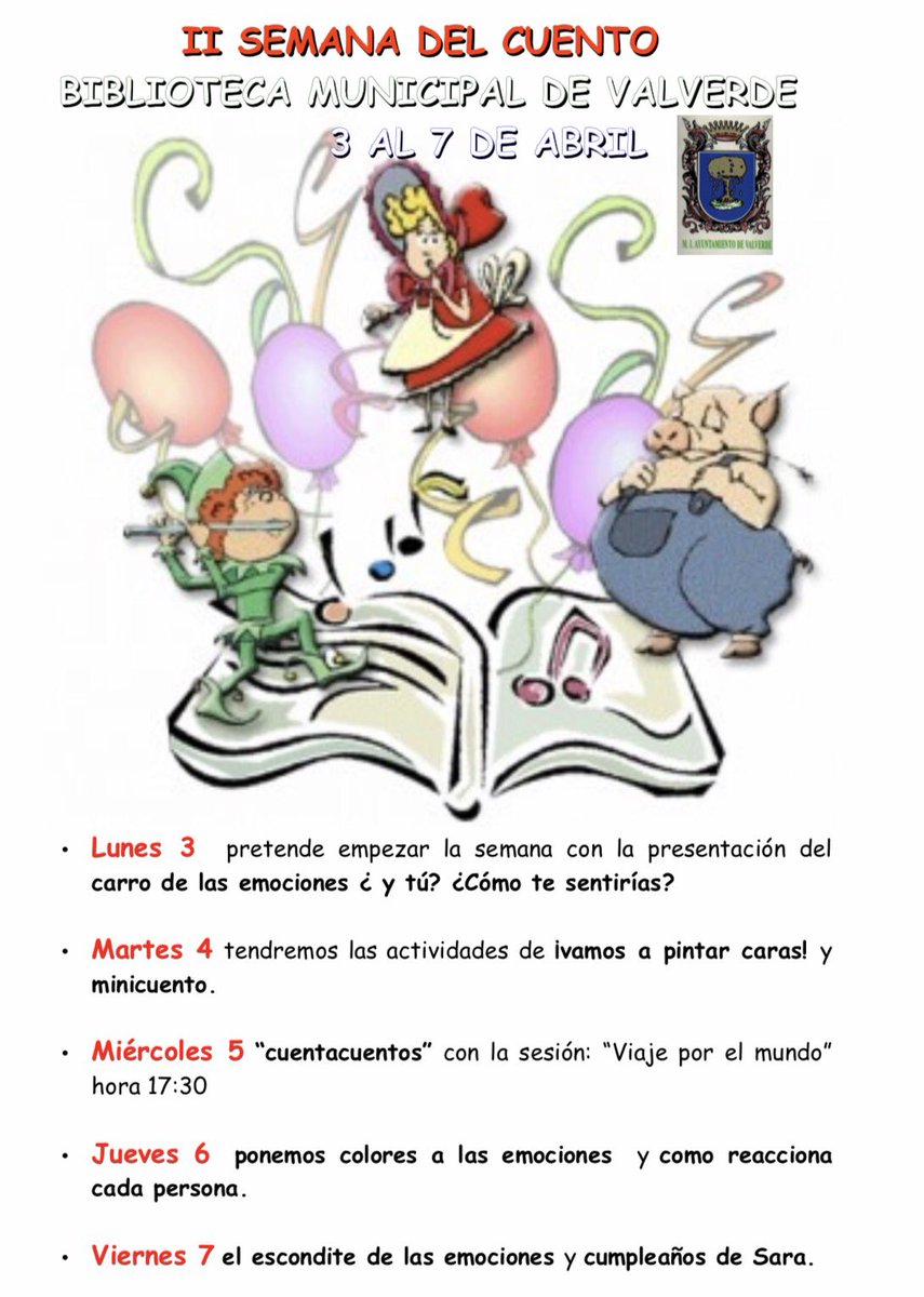 Anímate a participar en los actos de la II SEMANA DEL CUENTO. Hoy a las 17.30h, CUENTACUENTOS en la Biblioteca Municipal.