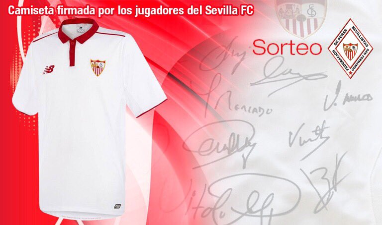 Sorteamos una camiseta firmada por  los jugadores del #SevillaFC . Para participar:
1) Sigue a <a href="/fpsevillistas/">F. Peñas Sevillistas</a>
2) Haz RT de este mensaje
