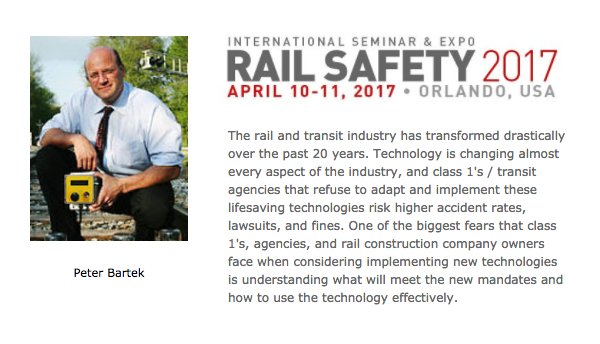 HarscoRail's tweet photo. We're at the 2017 International #RailSafety Seminar next week! Come see our very own Pete Bartek, VP of #Protran. https://t.co/niYncjX3l2 https://t.co/l8TLvNNrmj
