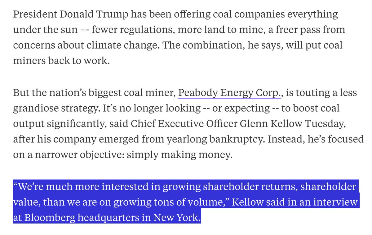 Stphn_Lacey's tweet photo. America's biggest coal miner says jobs aren't coming back. Why kill air/water protections? For "shareholder value." https://t.co/i8am3srlmq https://t.co/QJwJJhNIcL