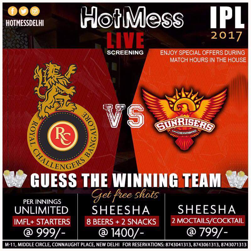 Catch live actions of #RoyalChallengersBangalore vs #SunrisersHyderabad 2nyt <a href="/HotMessDelhi/">HotMess</a> while enjoyng incredible deals Book ur tables