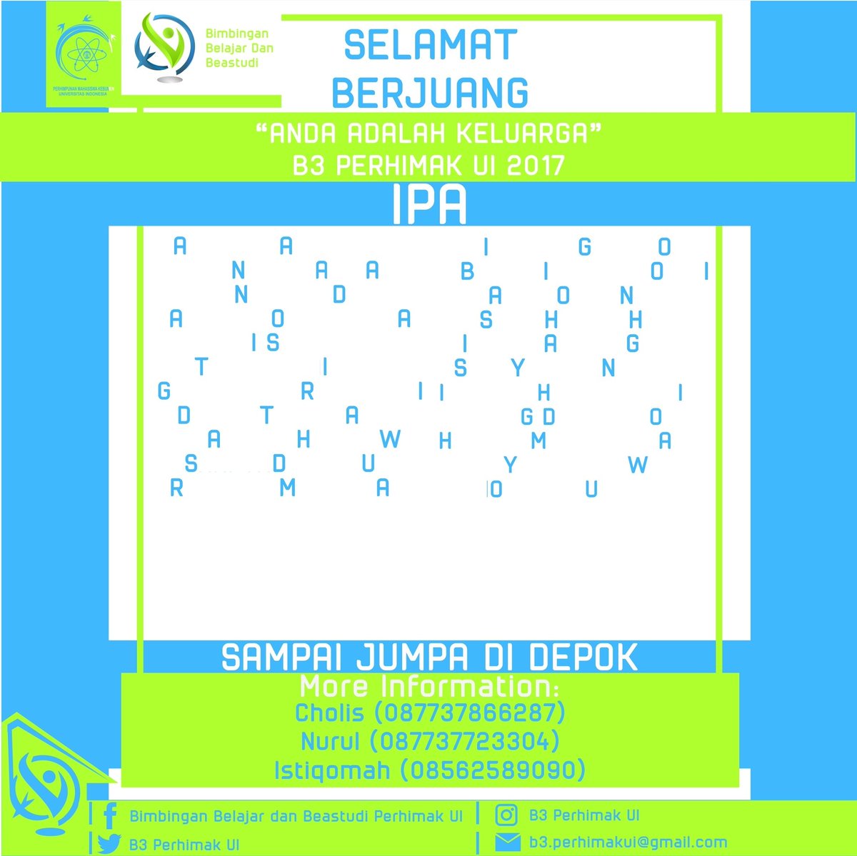 PerhimakUI's tweet photo. [PENSARAN?]

B3 Perhimak UI 2017
#GoStruggleGoSuccess

Divisi Pengabdian Masyarakat
Perhimak UI 2016/2017
#GuyubHandarbeni https://t.co/tkFT7vvk1x