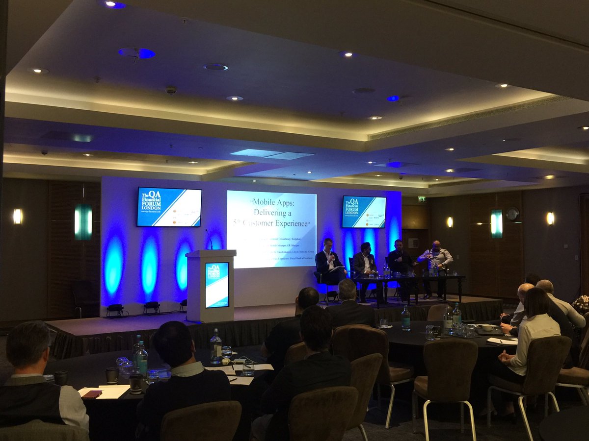 eggplantio's tweet photo. Mobile Apps: Delivering a 5* Customer Experience panel at @QA_financial #UX #TestAutomation #Finance #Lloyds #JPMorgan #RBS #TestPlant https://t.co/5m73bUNUla