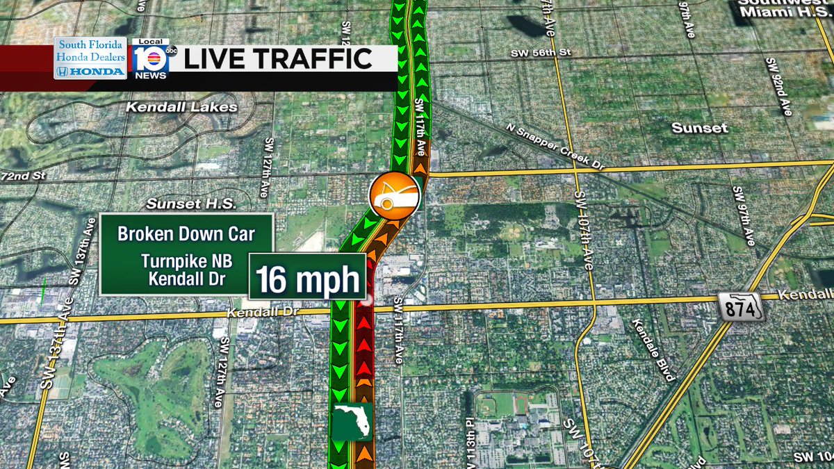 Broken Down Car on Turnpike NB at Kendall Dr #traffic https://t.co/qodtXheZq3