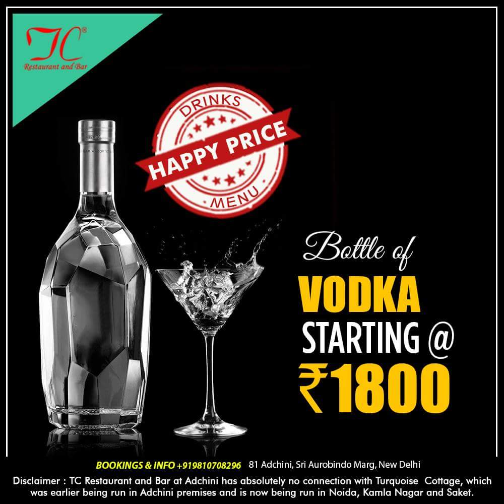 tcnewdelhi's tweet photo. #HappyPriceDrinksMenu A #bottle of #vodka starts at INR 1800 do u still need a #better #reason to #party with us @tcnewdelhi #adchini https://t.co/2DGbsShDnk