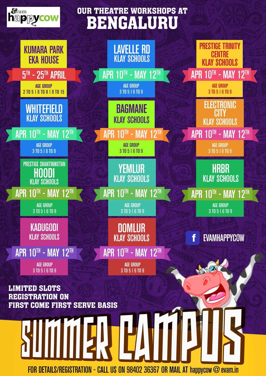 evam_entd's tweet image. #ParentsAlert - Announcing Happy Cow's 2017-18 Summer Camp across Chennai and Bangalore :) 
Call us at 9840236367 for more details.