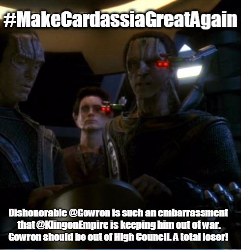 realGulDukat's tweet photo. #DS9 #CardassiaFirst #KlingonPride #StarTrek #MakeCardassiaGreatAgain #TweetsFromGowron https://t.co/LH7kqO1VY6