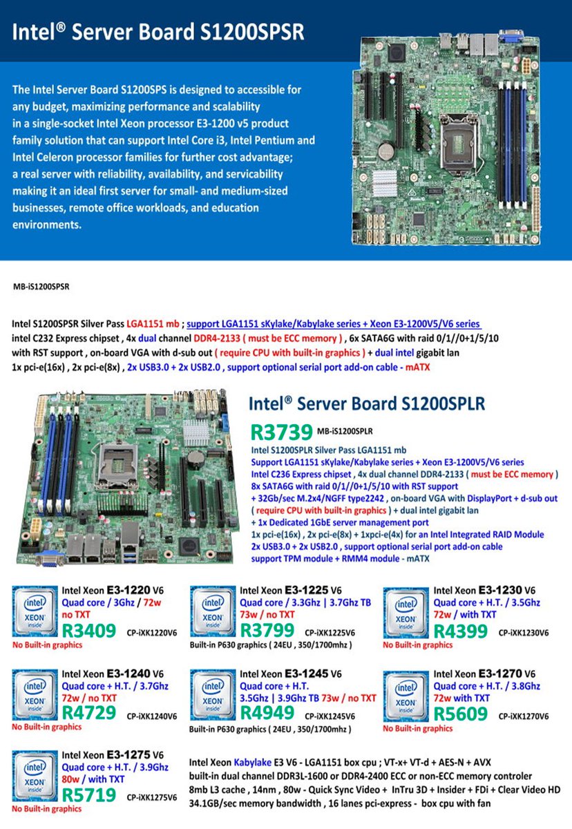 UTechIT's tweet photo. Intel Server Board S1200SPSR. Price R3739 ex. vat
🔽For More Items Visit:⬇️
https://t.co/Pm1eenmqay   
#Sales #SouthAfrica #IT #Johannesburg https://t.co/2QXhrGmQlq