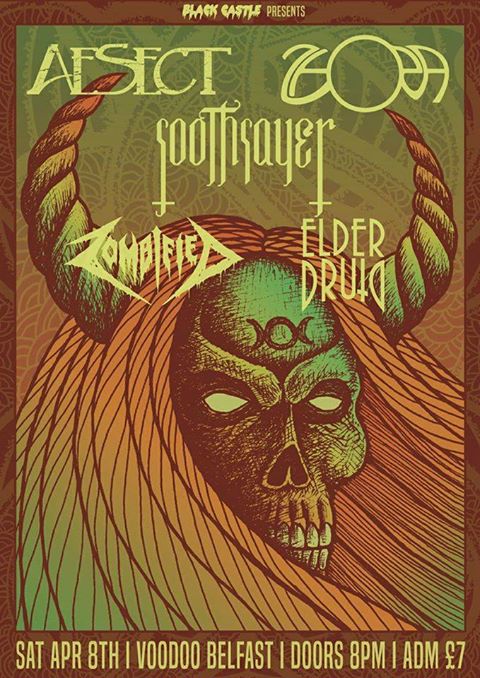 Heading up to #Belfast on Saturday to play with @AeSect @zhOramusic @elderdruidband and #zombified ...poster by the mighty @DabulgaDesign