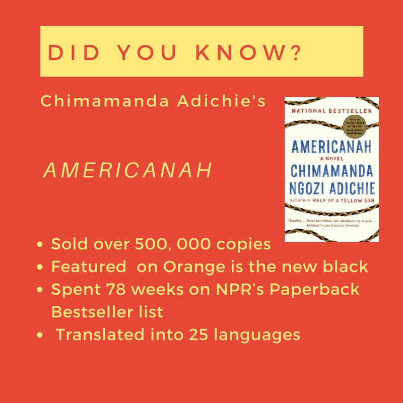 brittlepaper's tweet photo. As Sales Approach the Million Mark, Is Americanah Now Adichie’s Signature Novel? https://t.co/mkfMIdzvW3 https://t.co/nrzZqQ69bl