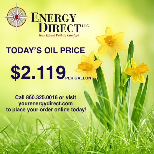 GOOD MORNING! Today's oil price is $2.119 per gallon. Call 860.325.0016 or visit yourenergydirect.com to place your order online.#oilheat