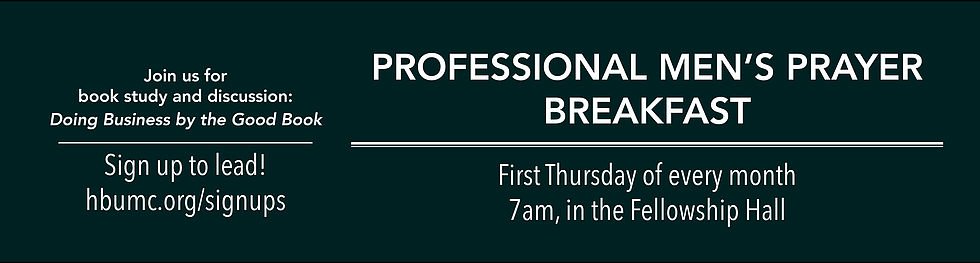 Tomorrow at 7am, Fellowship Hall. Join <a href="/WebbBostic/">Webb Bostic</a> and Hayes Barton men for fellowship, prayer, and book discussion. hbumc.org/signups