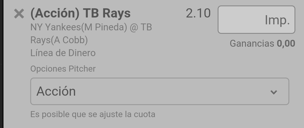 hitmlbrun's tweet photo. Pick ⚾9
⌚ 01:10
🏆 NY Yankees - TB Rays ⚾ 
✏ TB Rays ML (Accion)
📣 Stake 2/10
💰 @2.10 https://t.co/q93JB1tbbr
