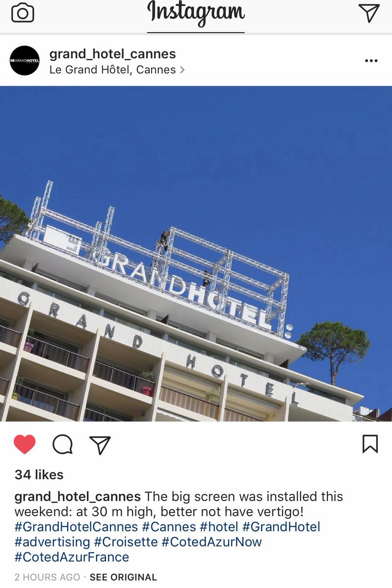 GrandCannes's tweet photo. .@GrandCannes 30m high screen upon the Grand Hotel in Cannes @instagram https://t.co/XqqfMw0tRA