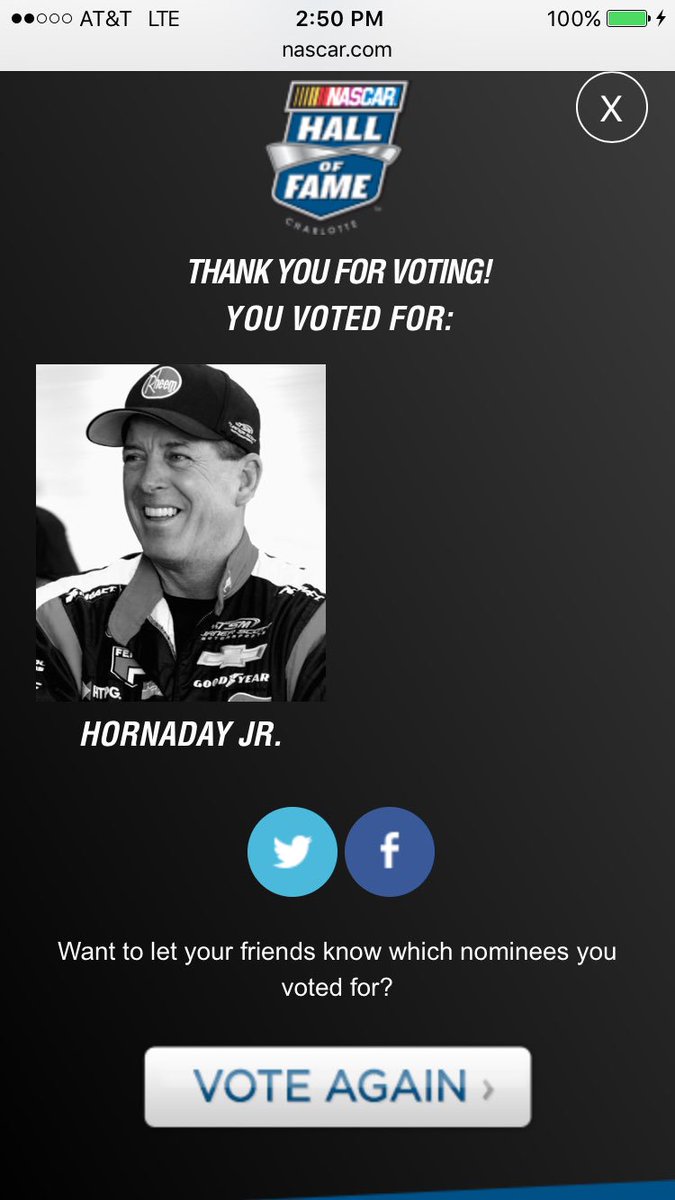 rdbetz's tweet photo. Vote for my good friend @RonHornaday in the @NASCARHall https://t.co/NS9d6IDawu