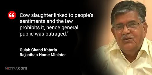 .<a href="/LRC_NDTV/">LRC_NDTV</a> Minister Gulab Chand Kataria to <a href="/LRC_NDTV/">LRC_NDTV</a> on 5 men assaulted by cow vigilantes in Rajasthan's Alwar, 1 killed

Watch ndtv.com/live