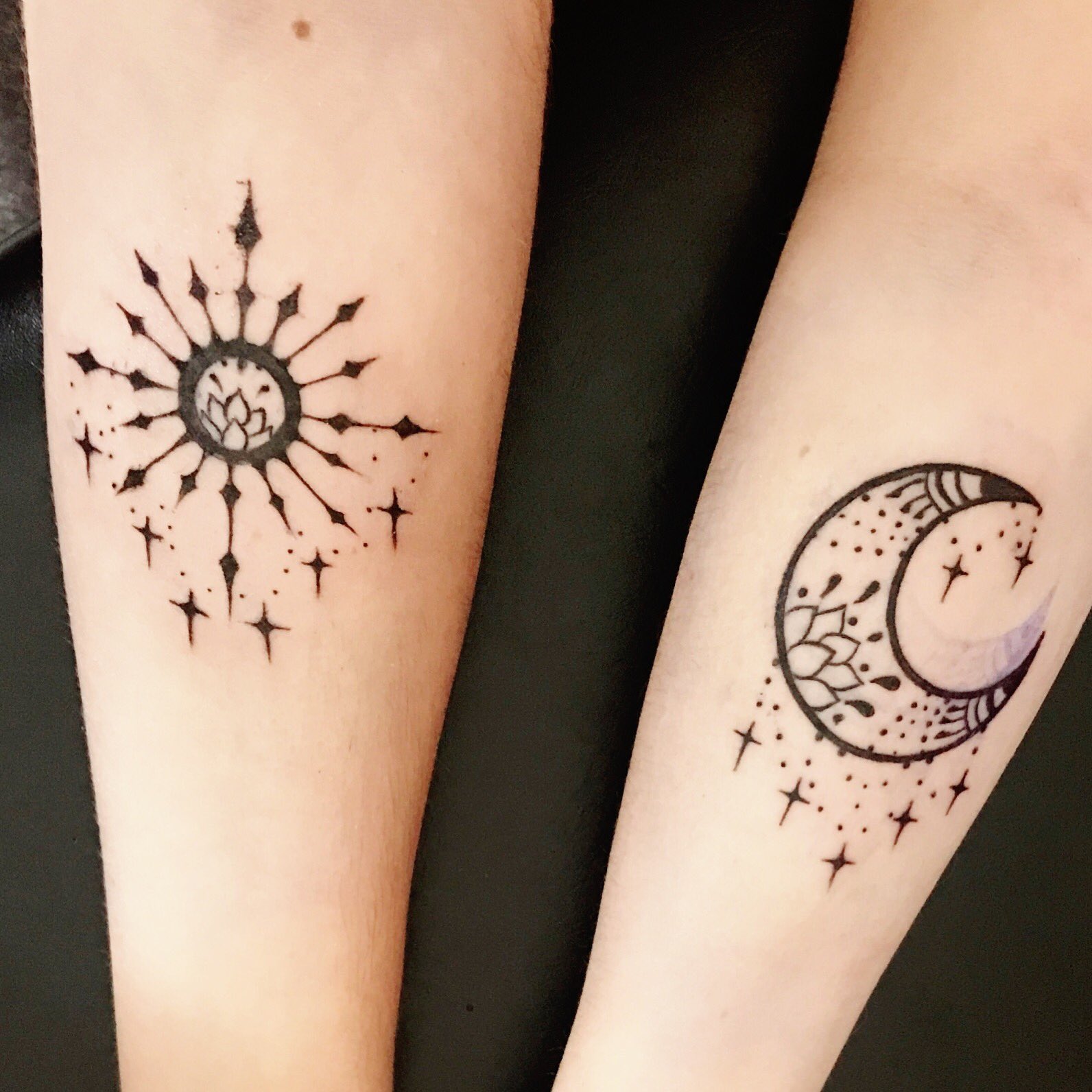 Perfectly Balanced Sun and Moon Matching Tattoos  Tattoo Glee