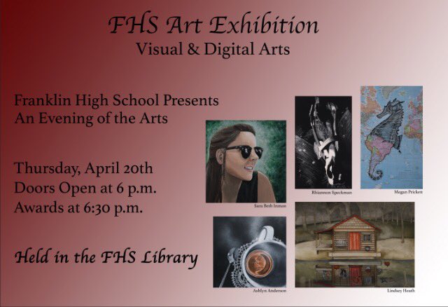 wcsFHSrb's tweet photo. Join us on April 20th at 6 pm in the FHS Library for our 2017 Visual and Digital Art Show! @wcsFHS @wcsCOmd https://t.co/UdZO4DCN98