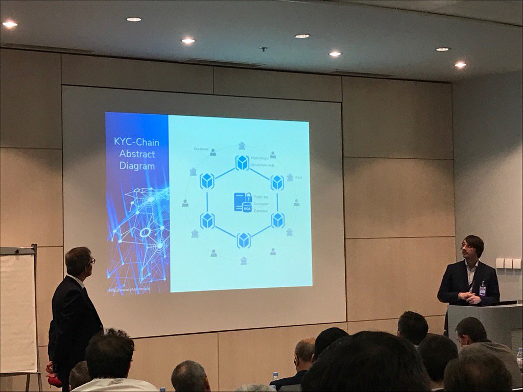 BastienPino's tweet photo. ChainHero explaining and showing KYC demonstration using #blockchain at @IBMCCMPL https://t.co/IgNFVSzm4s