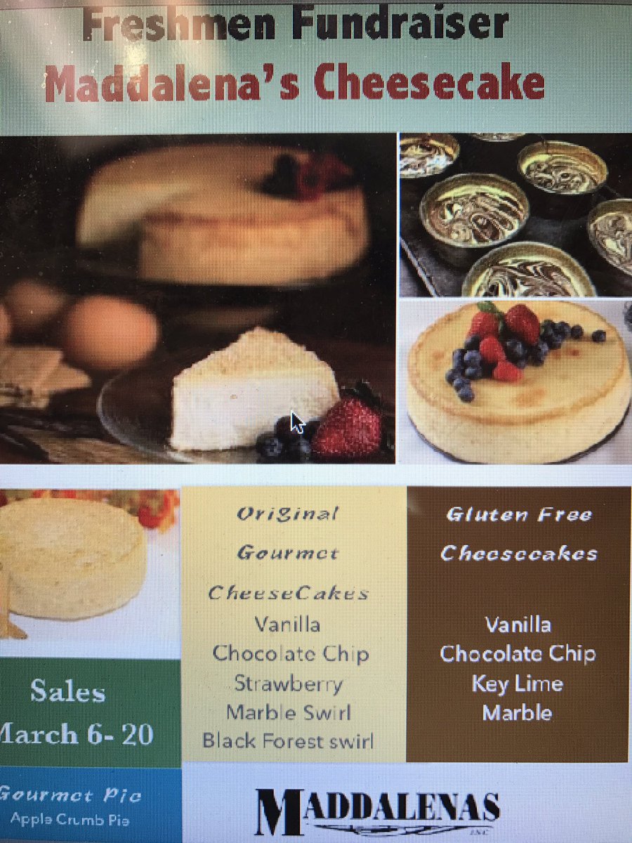 REMINDER! Cheesecakes will be in tomorrow 4/6 - Please pick up your orders in the cafeteria after school! Thanks to all who purchased/sold!!