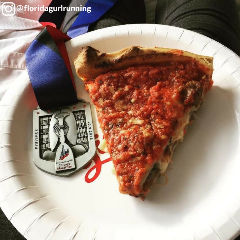ChiMarathon's tweet photo. It's #NationalDeepDishPizzaDay - how good does that slice of Chicago-style pizza look next to our '16 #ChicagoMarathon Finisher Medal?! 🍕🏅 https://t.co/IuNW5TQ2Cs