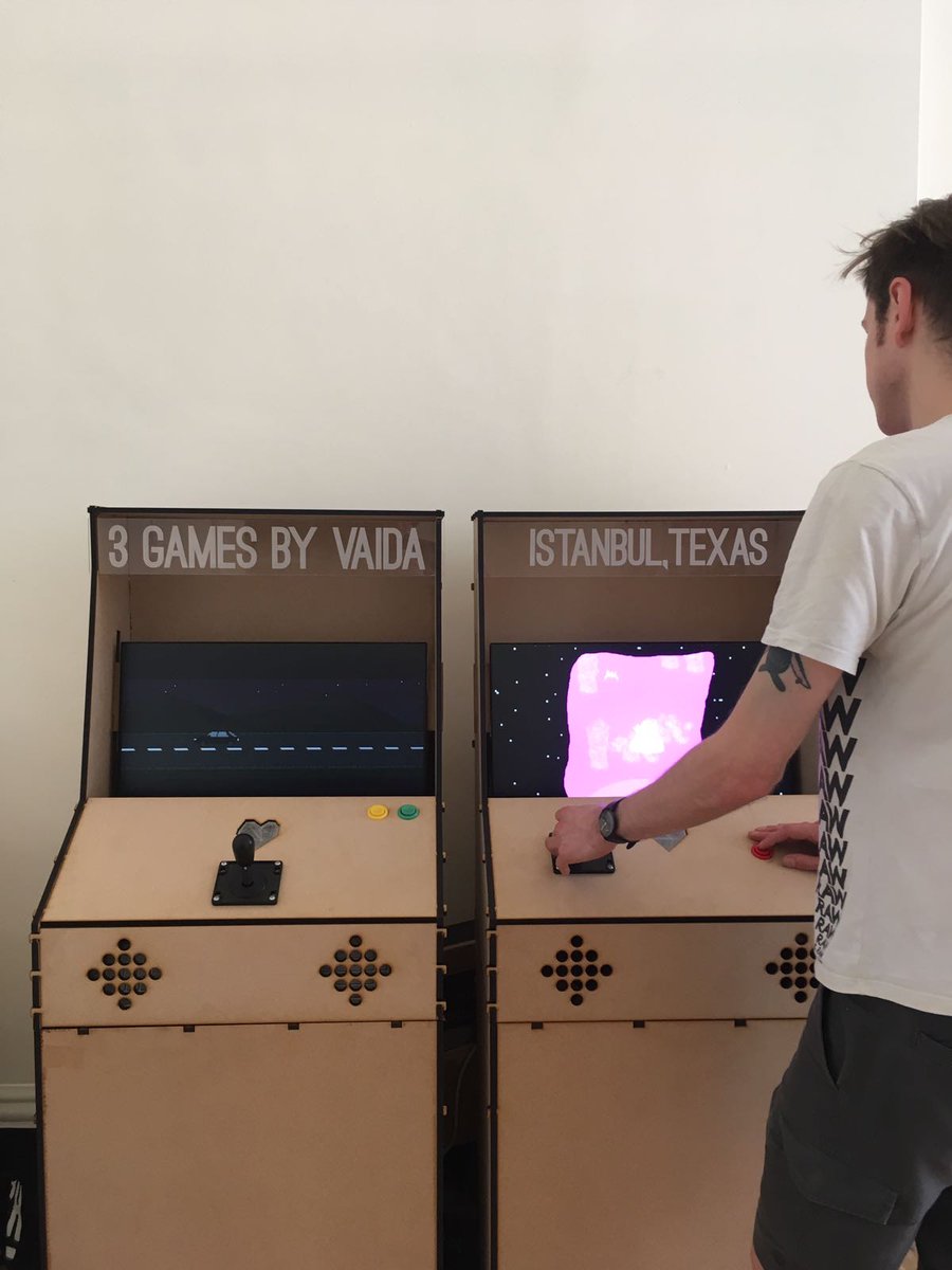jamesmedd's tweet photo. Quick test of the @awkward_arcade cabs @nowplaythese earlier. Putting finishing touches to some other Awkward controllers for the event too. https://t.co/lmZiQFTViB