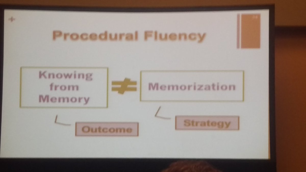 Memorization is a teaching strategy we use (a teacher choice), but there are other means of developing fact fluency <a href="/JBayWilliams/">Jennifer BayWilliams</a> #NCSM17