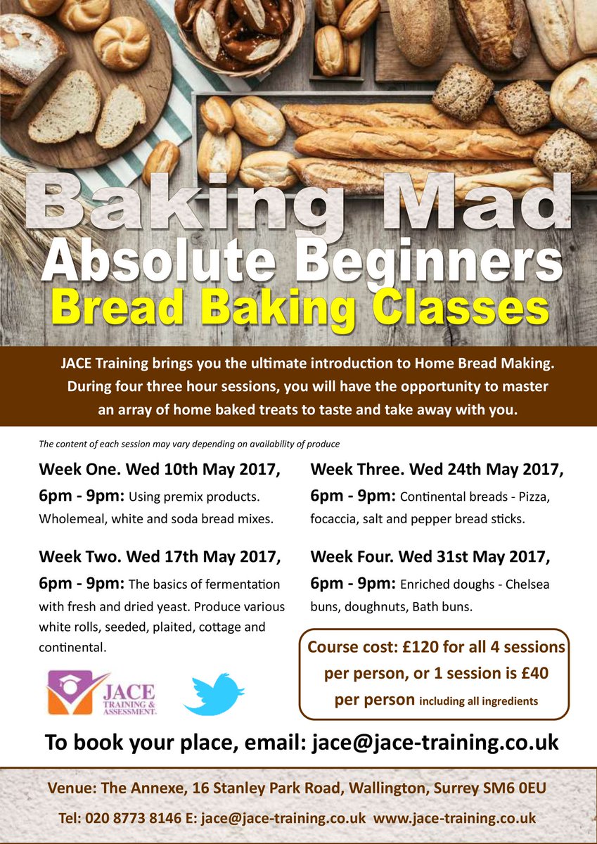 JACETraining's tweet image. A must for bread fans! JACE is running a 4-week Bread Baking for Beginners evening course in #Wallington starting 10th May 2017 #baking