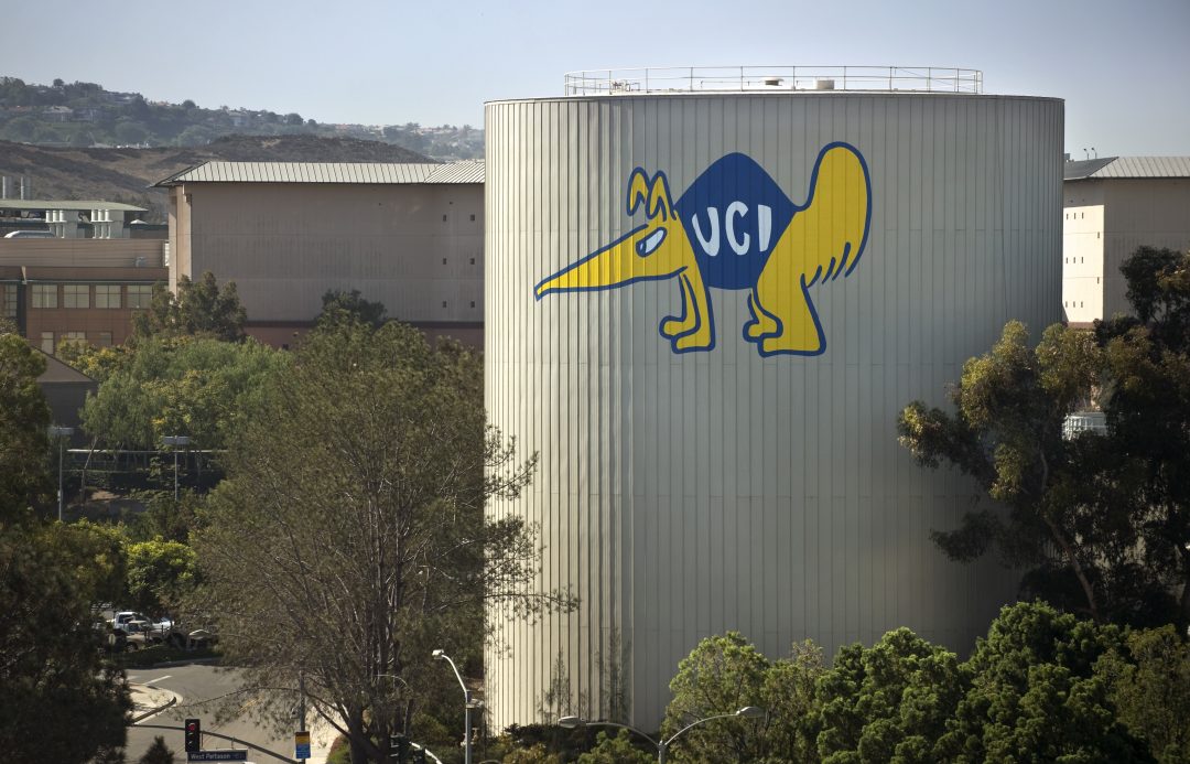 Peter the Anteater on water tower at UC Irvine. Photo by Steve Zylius, UCI Communications.