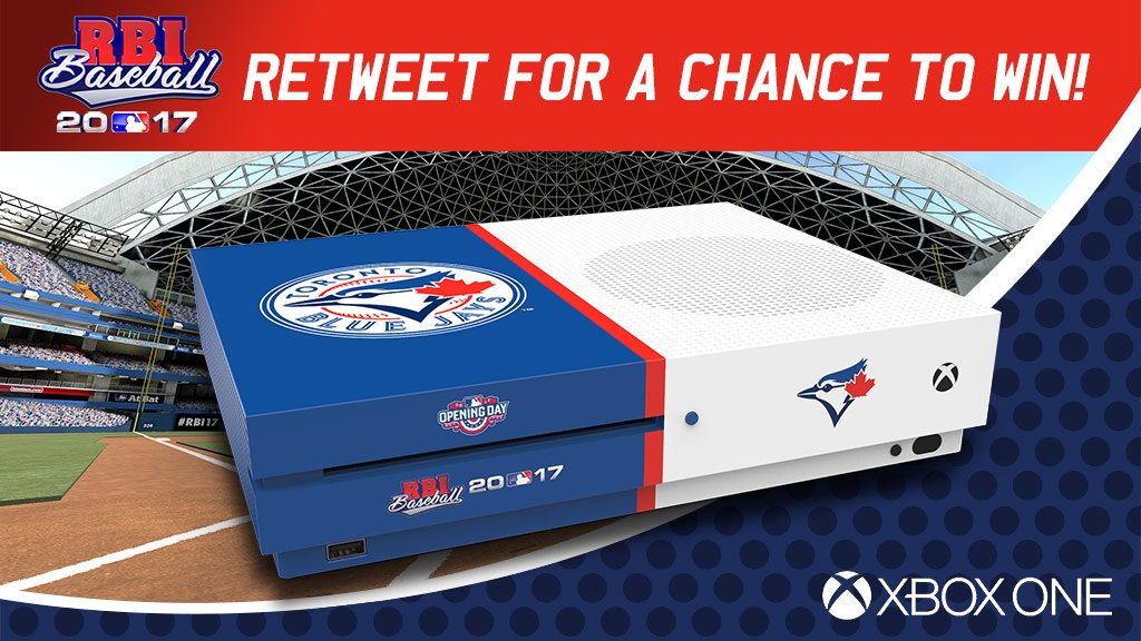 .<a href="/RBIGAME/">R.B.I. Baseball</a> is in stores now!  Retweet this post for a chance to win an EXCLUSIVE #BlueJays <a href="/Xbox/">Xbox</a> One S! Rules: bit.ly/2nKr1bv