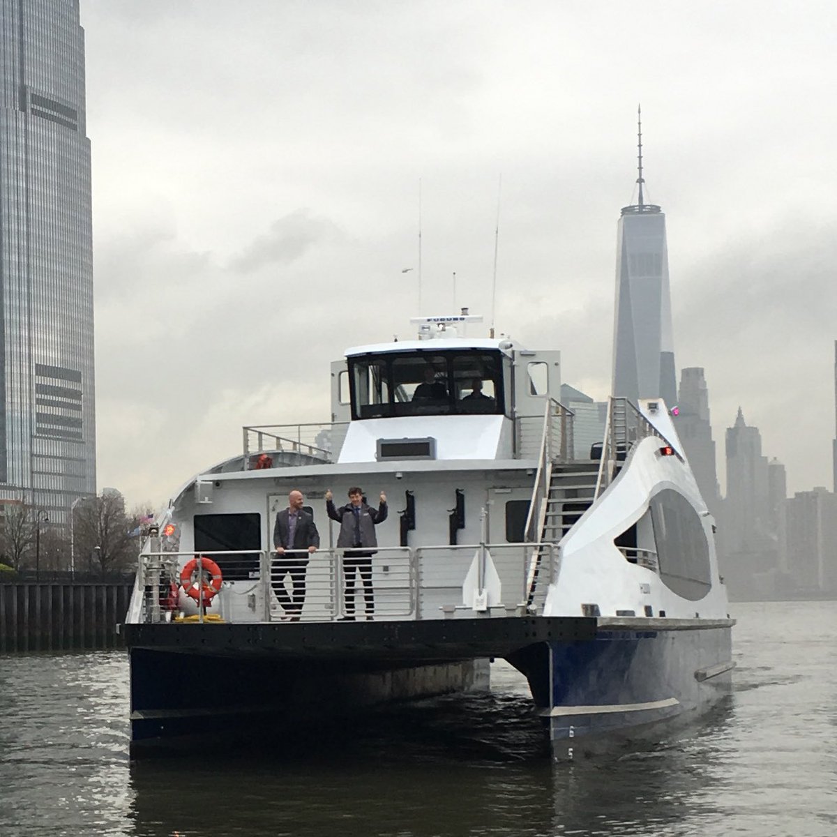At Liberty Landing with @jbpatchett testing 1st new @CitywideFerry boat. One down, 19 to go! @NYCEDC @NYCMayorsOffice