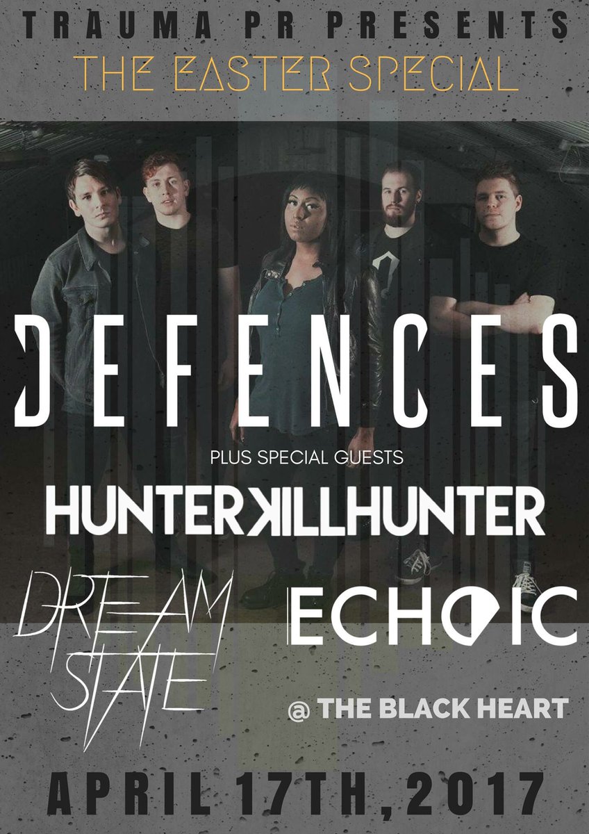 Come see us play! We're supporting @defencesband on April 17th at <a href="/OurBlackHeart/">The Black Heart</a> !