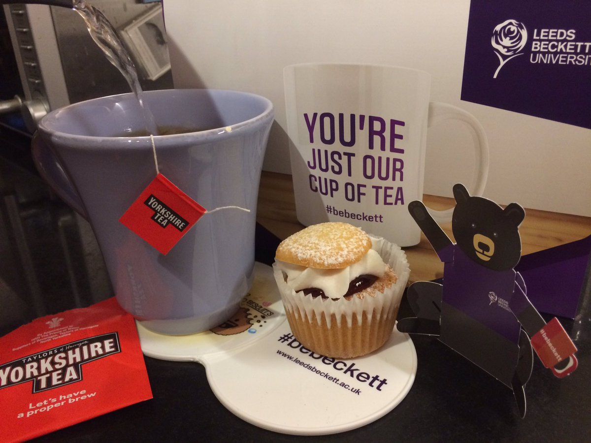 Beckett Bear enjoying a cup of Yorkshire tea #bebeckett