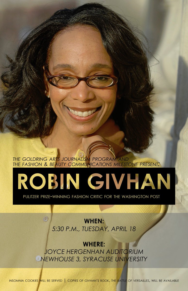 FASCOMSU's tweet photo. @RobinGivhan will be @NewhouseSU on Tues. April 18th at 5:30 p.m. in The Herg, Newhouse 3 --- #FBCM, this is an event not to miss! https://t.co/jCaKAIVLsk