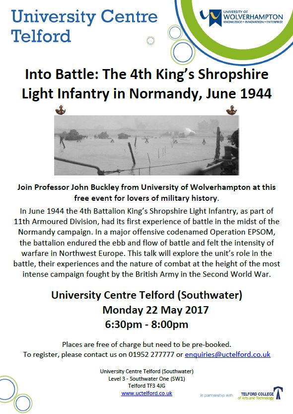 AccessWlv's tweet image. Join Prof John Buckley from @wlv_uni at this #history talk @UCTelford_wlv #Telford Book now 01952 277777 #KSLI #Normandy #militaryhistory