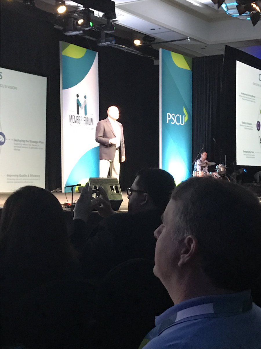 SfentonSheila's tweet photo. #mforum17 Chuck Fagan CEO of PSCU shares path forward and the areas of investment ---Support, optimize, protect https://t.co/0prXCLtDFe