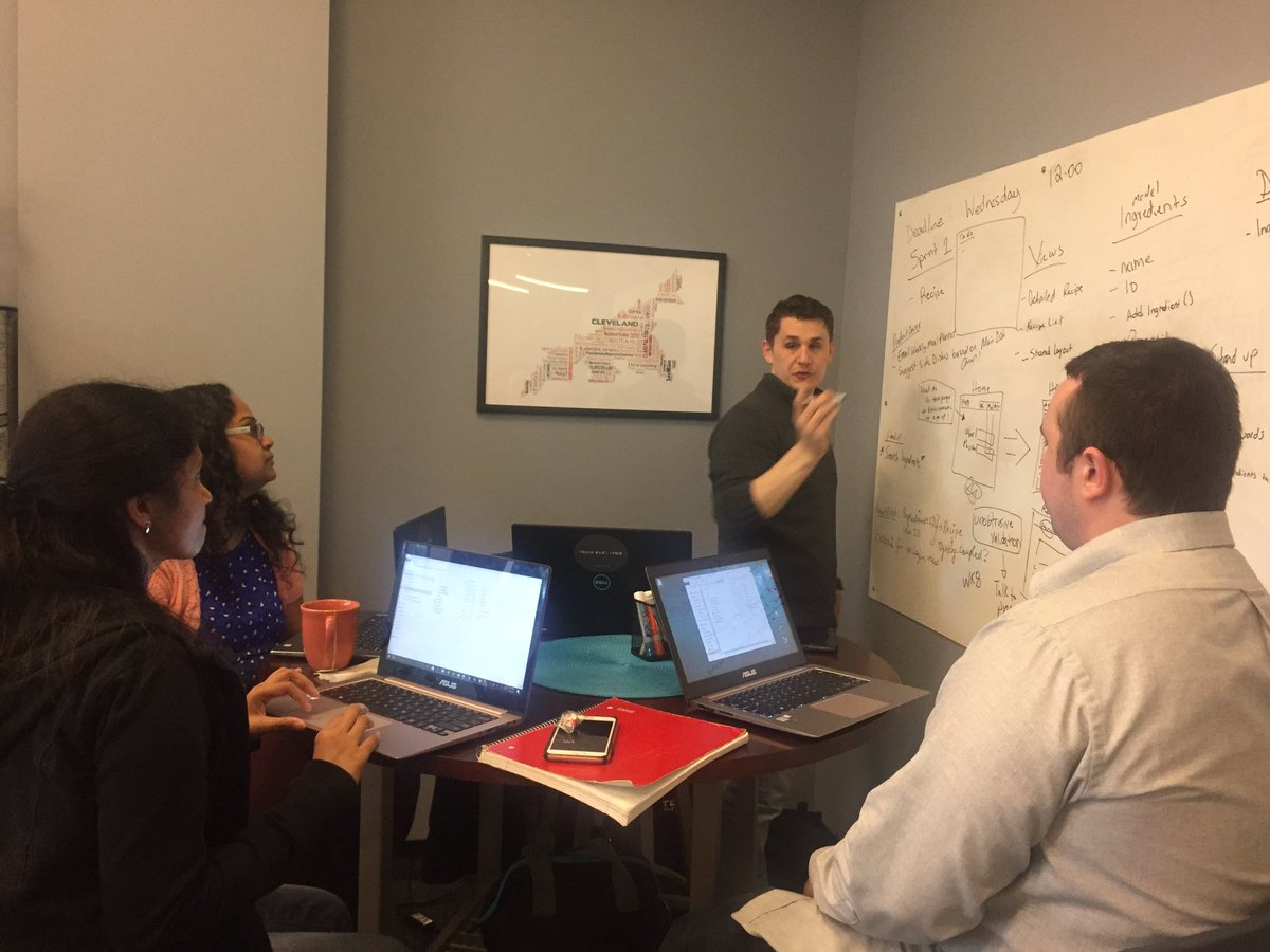 Tech_Elevator's tweet image. Team Foxtrot works on building their recipe app for Demo Day #codeskills