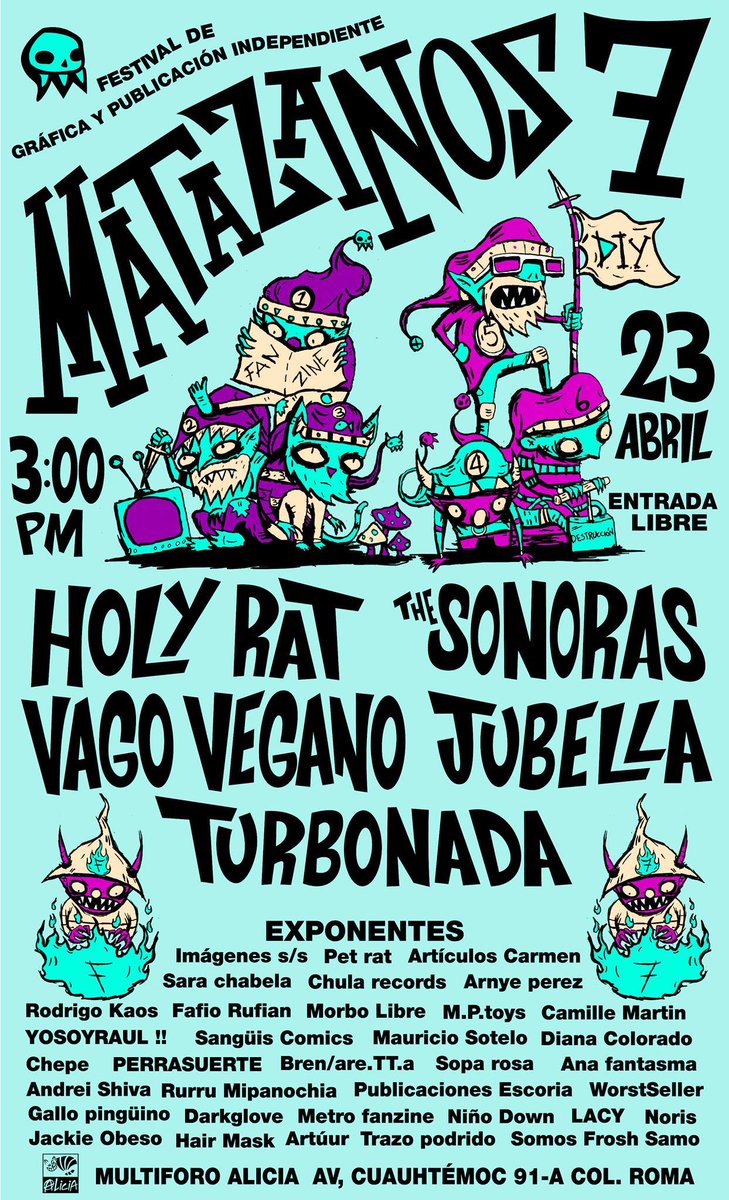 Jubella_band's tweet photo. Júbella estará en #Matazanos7 un festival gráfico y musical bien chingón Domingo 23 de Abril en el @multiforoalicio / 3pm / Entrada libre https://t.co/nvI87bgzA9