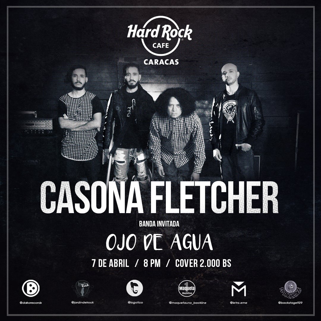 #CCS 07/04 a rockear con <a href="/OjodeAguaVzla/">Ojo de Agua</a> y <a href="/CasonaFletcher/">Casona Fletcher</a> en @hardrockcaracas a las 7pm