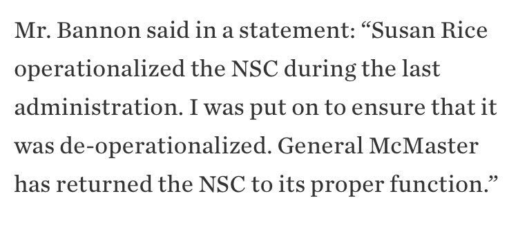 SenAdamSchiff's tweet image. Bannon says he was put on NSC to "de-operationilize" it. Think the word he was looking for was "dysfunctionalize." Mission accomplished.