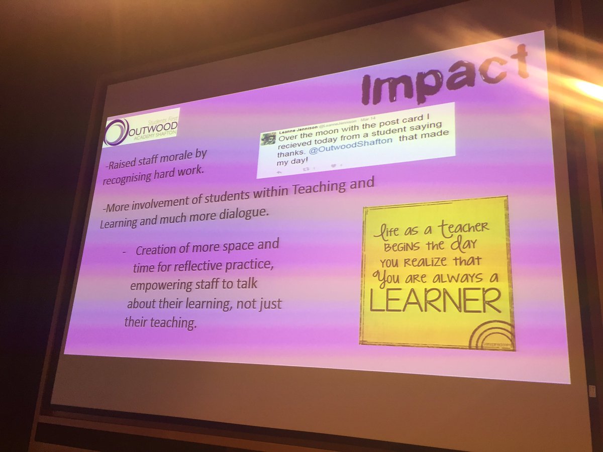 juliefslater's tweet photo. If this isn't putting students & staff first then I don't know what is. Students rewarding staff for great t&l #OGATeachMeet https://t.co/83Q4PF64vw