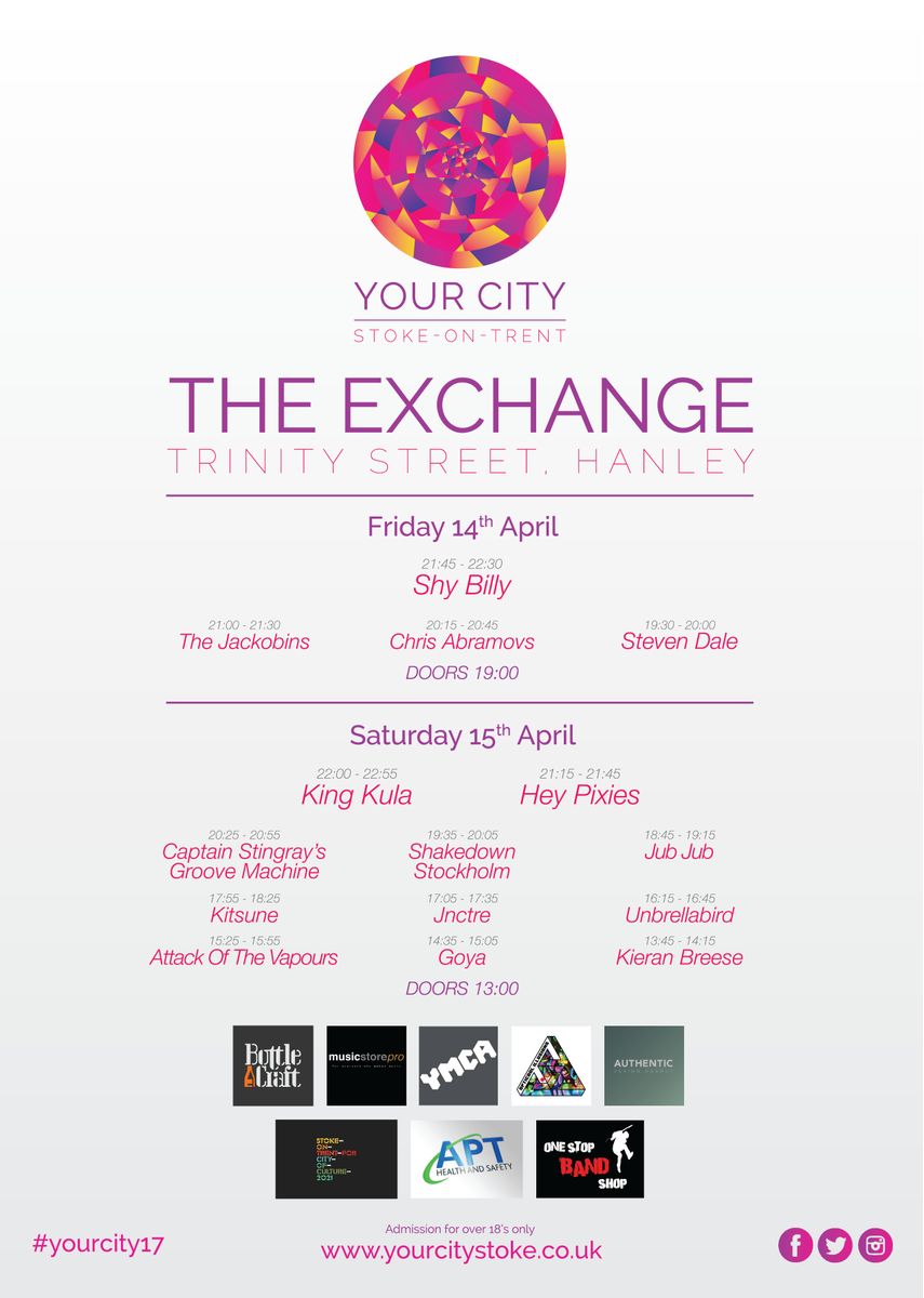 <a href="/exchangestoke/">THE EXCHANGE STOKE</a> poster now here! Save/screen shot that bad boy to plan out your #YC17 weekend! #sot2021 #stokeontrent #indiegogo #livemusic