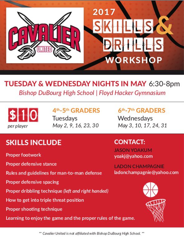 CavalierUnited's tweet photo. We're excited to begin our program with Skills &amp; Drills for 4th-7th grader boys and girls in May.  🏀🏀⚔⚔ https://t.co/1GDRScFKgf